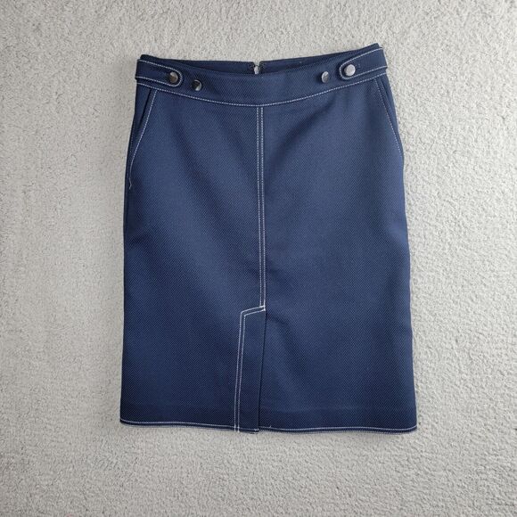 Ann Taylor Petite Pencil Skirt Womens 0P Blue Jeans Style Pockets Stretch - Picture 1 of 16